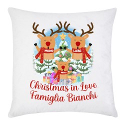 Federa per cuscino Christmas In Love Famiglia, personalizzata con Cognome e Nomi! Renne Natale! Mamma, papà, figlio o figlia! 