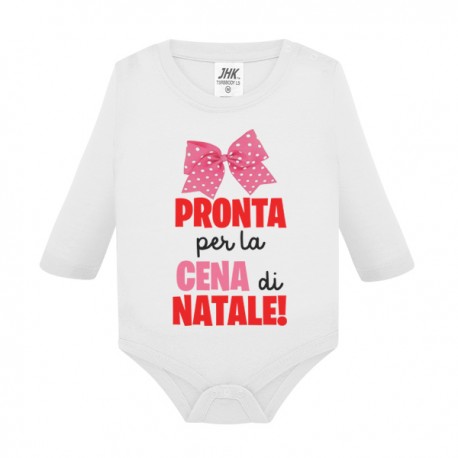 Body neonata manica lunga Pronta per la cena di Natale! Stampa fiocco rosa fiocchetto bimba!