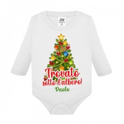 Body neonato manica lunga Trovato sotto l'albero di Natale, personalizzato con il nome del bimbo!