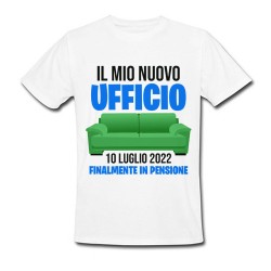 T-shirt maglietta uomo Nuovo ufficio, divano, finalmente in pensione! Personalizzata con data! Idea regalo pensionamento!