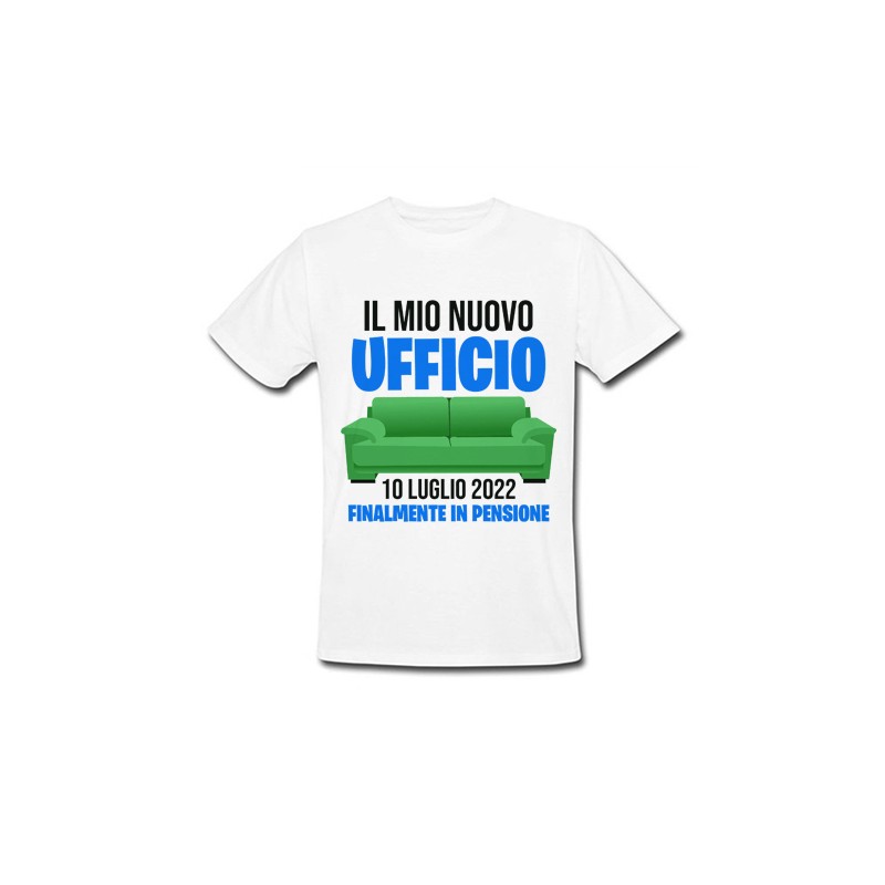 T-shirt maglietta uomo Nuovo ufficio, divano, finalmente in pensione!  Personalizzata con data! Idea regalo pensionamento!