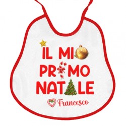 Bavaglino bavetta neonato neonata Il Mio Primo 1° Natale, personalizzato con nome di bimbo o bimba! Bordo rosso!