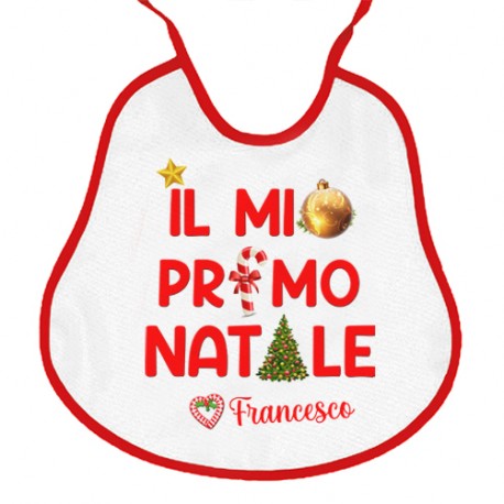 Bavaglino bavetta neonato neonata Il Mio Primo 1° Natale, personalizzato con nome di bimbo o bimba! Bordo rosso!