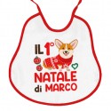 Bavaglino bavetta neonato neonata Primo 1° Natale, personalizzato con nome di bimbo o bimba! Bordo rosso! Cagnolino!