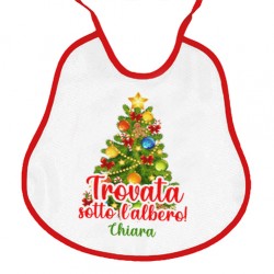 Bavaglino bavetta neonata Trovata sotto l'albero di Natale! Personalizzato con nome di bimba! Bordo rosso!