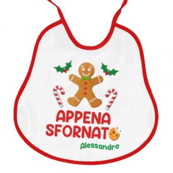 Bavaglino bavetta neonato Appena sfornato, biscotto Natale! Personalizzato con nome di bimbo! Bordo rosso!