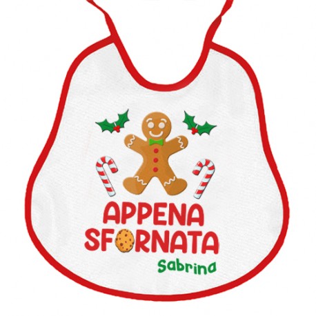 Bavaglino bavetta neonato Appena sfornata, biscotto Natale! Personalizzato con nome di bimba! Bordo rosso!