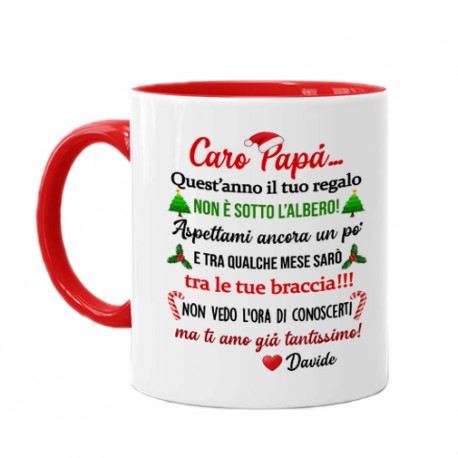 Tazza mug 11 oz rossa Caro futuro papà! Personalizzato con nome bimbo o bimba! Annuncio gravidanza Natale!