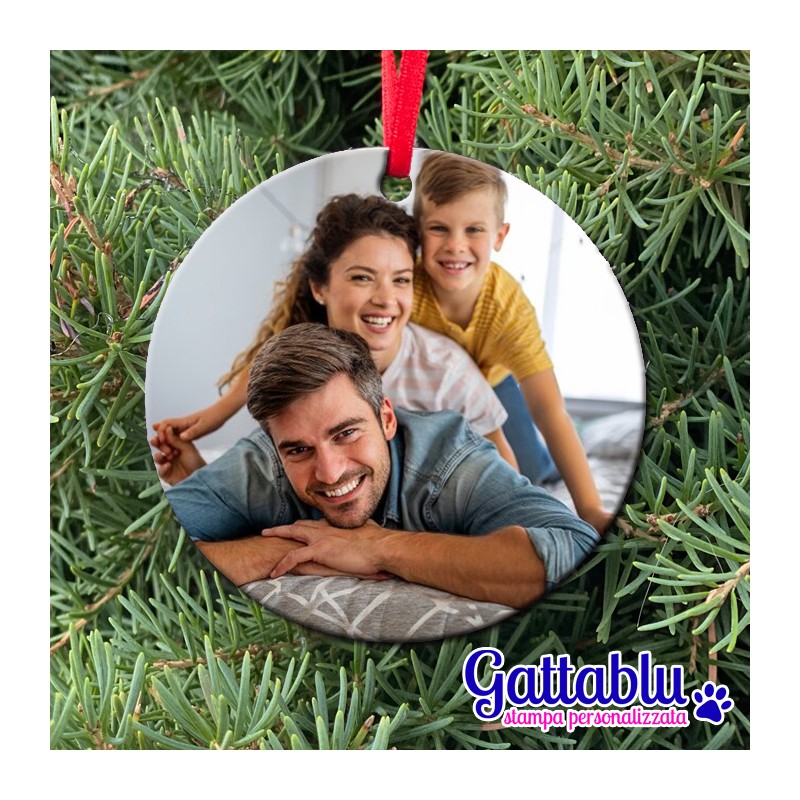 Ornamento rotondo personalizzato con la tua foto! Stampa la tua fotografia  da appendere all'albero di