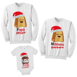 Pacchetto Famiglia 2 Felpe + 1 Body, Mamma papà e Bimbo o Bimba, Pandorini e Cioccolato di Natale Personalizzabili con Nomi!