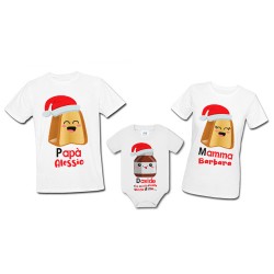 Pacchetto famiglia 2 t-shirt uomo e donna + 1 body bimbo o bimba Pandorini e Cioccolato di Natale Personalizzabili con Nomi!