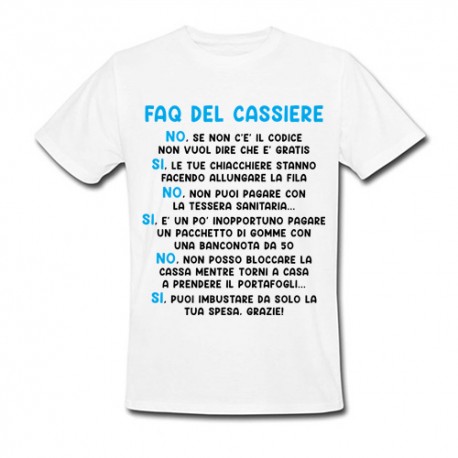 T-Shirt Maglietta Uomo FAQ del CASSIERE risposte Divertenti a Domande irritanti, Divertente Idea Regalo Addetto Cassa