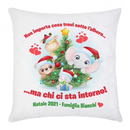 Federa per cuscino Non importa cosa trovi sotto l'albero ma chi! Natale, personalizzata con anno e cognome famiglia!