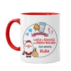 Tazza mug 11 oz color rossa Latte e biscotti per Babbo Natale! PERSONALIZZATA CON NOME!