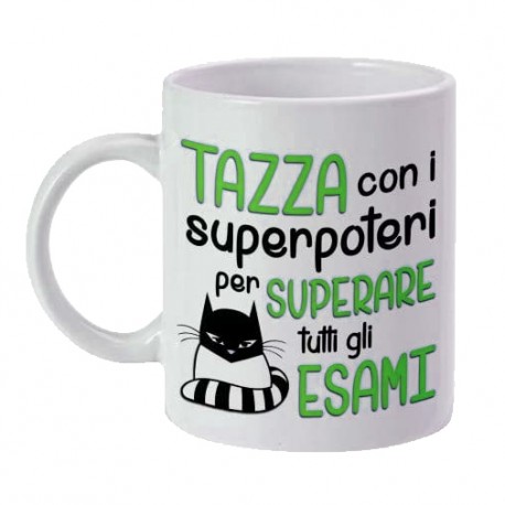 Tazza mug 11 oz Superpoteri per superare tutti gli esami! Scritte verdi!