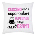 Federa per Cuscino con Stampa Superpoteri per superare tutti gli esami, scritte rosa!