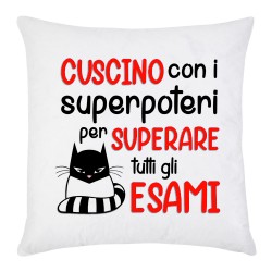 Federa per Cuscino con Stampa Superpoteri per superare tutti gli esami, scritte rosse!