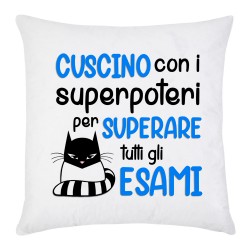 Federa per Cuscino con Stampa Superpoteri per superare tutti gli esami, scritte blu!