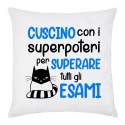 Federa per Cuscino con Stampa Superpoteri per superare tutti gli esami, scritte blu!