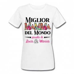 T-Shirt Maglietta Donna Miglior mamma del mondo, parola di, PERSONALIZZATA CON NOME O NOMI FIGLIO O FIGLI!