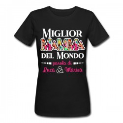 T-Shirt Maglietta Donna Miglior mamma del mondo, parola di, PERSONALIZZATA CON NOME O NOMI FIGLIO O FIGLI! Nera!