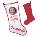 Calza La prima befana, personalizzata con foto e nome di bimbo o bimba! Personalizzabile Epifania! Retro rosso! 