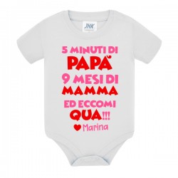 Body neonata bimba 5 minuti di papà 9 mesi di mamma, personalizzato con nome!