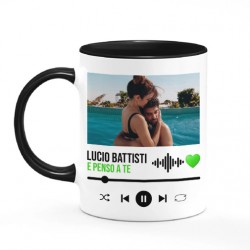 Tazza Mug 11 oz nera Player personalizzato con tua foto e canzone, idea regalo romantica San Valentino per lui e lei! 