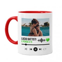 Tazza Mug 11 oz rossa Player personalizzato con tua foto e canzone, idea regalo romantica San Valentino per lui e lei! 