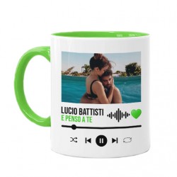 Tazza Mug 11 oz verde Player personalizzato con tua foto e canzone, idea regalo romantica San Valentino per lui e lei! 