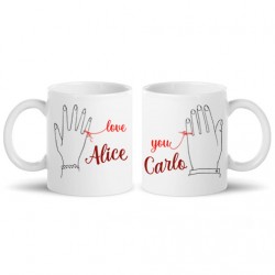  Coppia di tazze mug 11 oz Love you filo rosso del destino personalizzate con i nomi! Regalo romantico amore San Valentino! 
