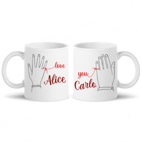  Coppia di tazze mug 11 oz Love you filo rosso del destino personalizzate con i nomi! Regalo romantico amore San Valentino! 