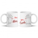  Coppia di tazze mug 11 oz Love you filo rosso del destino personalizzate con i nomi! Regalo romantico amore San Valentino! 