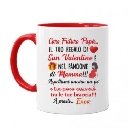 Tazza color Caro futuro papà, il tuo regalo di San Valentino è nel pancione di mamma! Personalizzato con nome bimbo o bimba! 