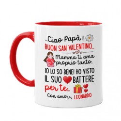 Tazza color 11 oz Caro papà buon San Valentino! Mamma ti ama, il suo cuore batte per te! Personalizzato con nome bimbo o bimba! 