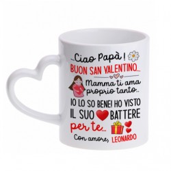 Tazza cuore 11 oz Caro papà buon San Valentino! Mamma ti ama, il suo cuore batte per te! Personalizzato con nome bimbo o bimba! 