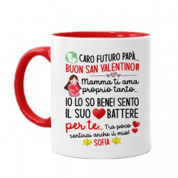 Tazza color 11 oz Futuro papà San Valentino! Mamma ti ama, il suo cuore batte per te! Personalizzato con nome bimbo o bimba! 