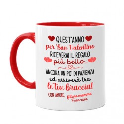 Tazza color 11 oz Quest'anno per San Valentino il regalo più bello! Personalizzato con nome futura mamma! Annuncio gravidanza! 