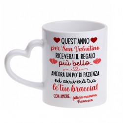 Tazza cuore 11 oz Quest'anno per San Valentino il regalo più bello! Personalizzato con nome futura mamma! Annuncio gravidanza! 