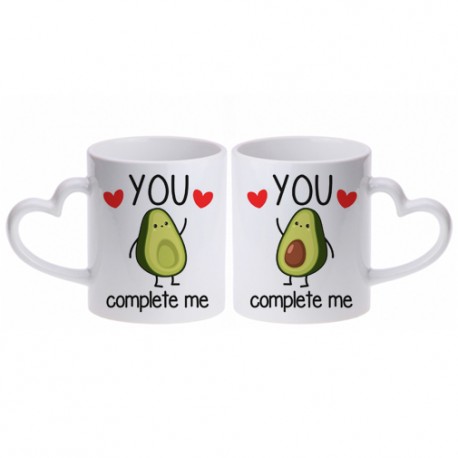  Coppia di tazze cuore mug 11 oz You Complete me avocado kawaii! Regalo romantico amore San Valentino!