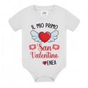 Body neonato neonata Il mio Primo San Valentino, personalizzato con nome bimbo o bimba! Cuoricini rossi! 