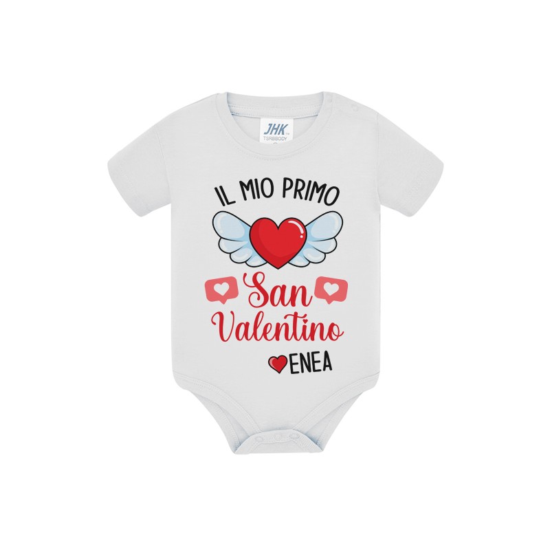Body neonato neonata Il mio Primo San Valentino, personalizzato con nome  bimbo o bimba! Cuoricini rossi!