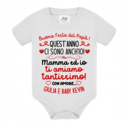 Body Buona Festa del Papà! Quest'anno ci sono anch'io, mamma e io ti amiamo! Personalizzato con nome mamma e bimbo o bimba!