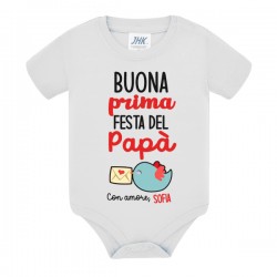Body neonato neonata Buona Prima Festa del Papà! Con amore, personalizzato con nome bimbo o bimba! Uccellino carino!