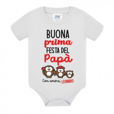 Body neonato neonata Buona Prima Festa del Papà! Con amore, personalizzato con nome bimbo o bimba! Gufetti carini!