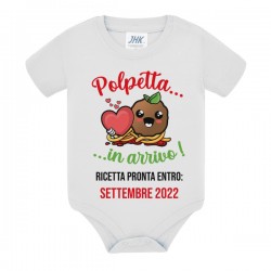 Body neonato Polpetta in arrivo! Ricetta pronta entro, annuncio gravidanza personalizzata con mese e anno di nascita! 