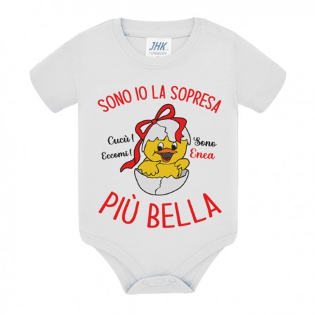 Body neonato La sorpresa più bella sono io! PERSONALIZZATO CON NOME BIMBO O BIMBA! Pulcino di Pasqua!