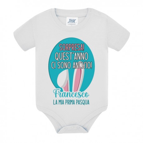 Body neonato Sorpresa! La mia prima Pasqua! PERSONALIZZATO CON NOME DI BIMBO!