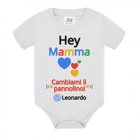 Body neonato neonata Hey Mamma! Cambiami il pannolino! Personalizzato con nome bimbo o bimba! Assistente vocale divertente!