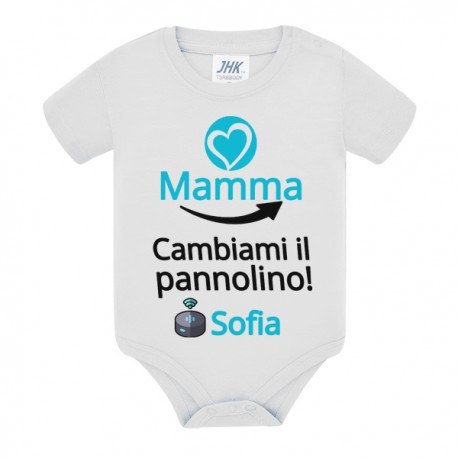 Body neonato neonata Mamma! Cambiami il pannolino! Personalizzato con nome bimbo o bimba! Assistente vocale divertente!